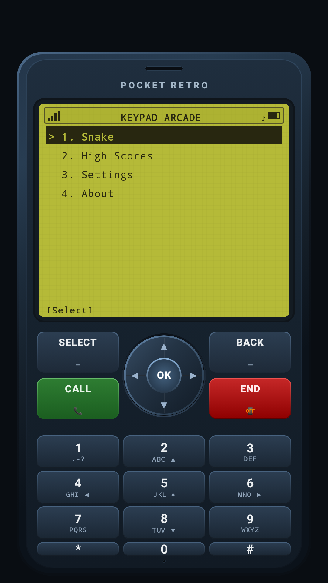 Keypad Arcade main menu